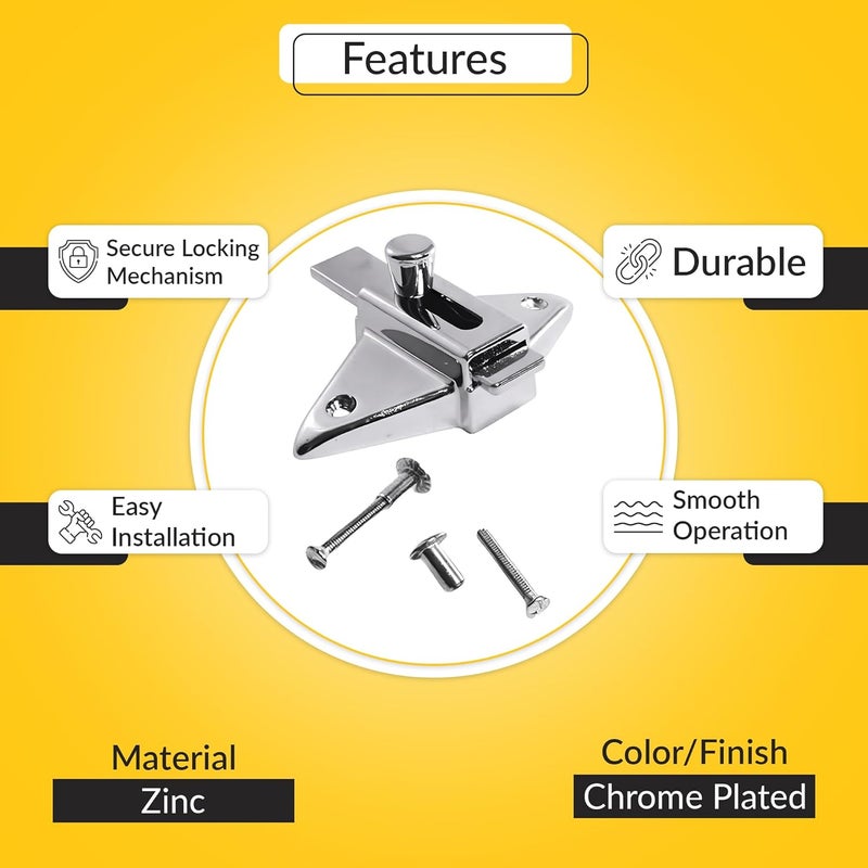 Brixwell 91-79a Slide Latch and Keeper Set With Chrome Plated Finish, Zinc Material, Surface-Mounted, 2-3/4" Latch Hole Centers, Fits 1-1/4" Square Edge Pilaster, Includes Fasteners - Image 3